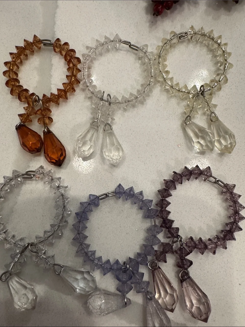 Assorted Beaded and Crystal Hoop Wine Glass Charms Multicolor Set